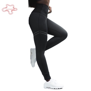 pantherpink Mujeres Rayas Control De Barriga Slim Deportes Leggings Cintura Alta Medias Yoga Pantalones
