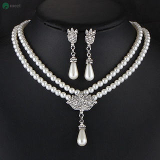 conjunto de joyería de imitación de perlas de cristal para mujer, pendientes de gota, accesorios de novia