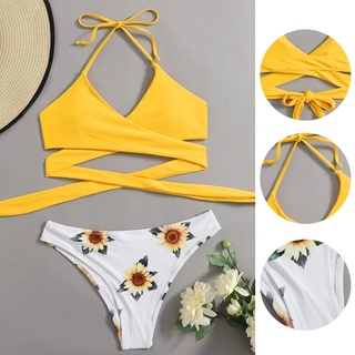tsl mujeres floral impresión aleatoria bikini conjunto push-up traje de baño ropa de playa acolchado trajes de baño