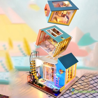 3D DIY iluminación de madera casa modelo miniatura muebles cabaña montaje juguetes