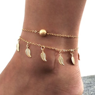 European and American beach style leaf foot ornaments simple double-layer tassel ethnic style women's small leaf anklet