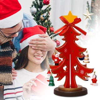 madera diy árbol de navidad adorno de escritorio colgante colgante decoración del hogar (2)