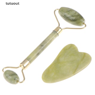 Tutuout Roller and Gua Sha Herramientas De Jade Natural Rascador Masajeador Con Piedras Para Cara CO