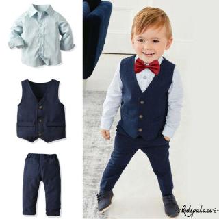 4 piezas de ropa de bebé para niños, conjuntos de camisas sólidas, Tops+pantalones, esmoquin, traje Formal, traje de vestir