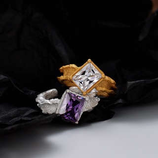 coreano lujo nicho de plata de ley s925 incrustaciones de circonita anillo femenino abierto quemado textura índice dedo anillos