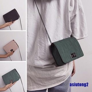 (Asiutong2) bolso de mensajero coreano pequeño cuadrado PU cadena bolso bolso de hombro bolso de hombro