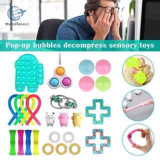 25 pzas juego fidget de juguete fidget juguete con bola de mármol de malla push pops burbuja de juguete fidget sensory