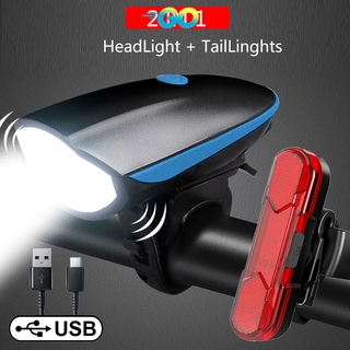 Luz de bicicleta IPX6 impermeable MTB bicicleta bocina luz USB recargable LED seguridad nocturna advertencia ciclismo luz trasera accesorios