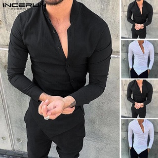 Xman - camisa Irregular con botones de manga larga y sólido para hombre