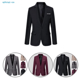 qihiqi Trendy Business Blazer Lapel Slim Wedding Suit Coat Long Sleeve Male Clothing