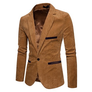 hombres otoño invierno casual pana slim manga larga abrigo traje Chamarra blazer top (6)