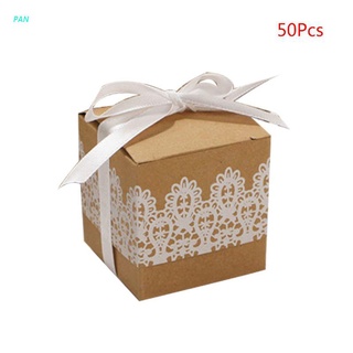 Pan 50 pzs/paquete De Papel Kraft caja De dulces decorativa encantadoras cajas De embalaje con cinta y lazo De fiesta De boda De dulces caja De embalaje bolsa De regalo