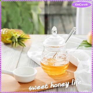 New 245ml Honey Pot Clear Set with Dipper Lid for Home Kitchen Decor (2)