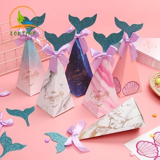 Lontime 20pcs nueva caja DIY artesanías caja de azúcar bolsa de caramelo triángulo pirámide regalos de cumpleaños niños favores suministros de boda romántico sirena fiesta temática