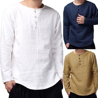 Kurta suelta de manga larga Casual camisa de los hombres estilo botón diseño Baju Raya: Kemeja Color puro transpirable camisa (1)