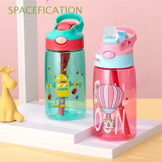spacefication tazas transparentes de agua para niños con paja flip bebé taza de alimentación de los niños botella de paja portátil creativo de dibujos animados pajitas a prueba de fugas transparentes libre de bpa deportes botellas