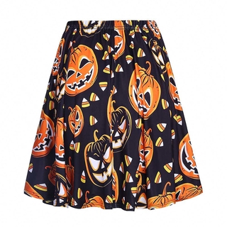 uk mujer s una línea retro plisado floral impresión falda longitud de la rodilla falda de halloween (5)