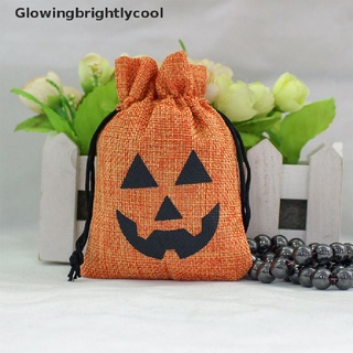 [gbc] 5 bolsas de yute de 9 x 12 cm de halloween con cordón de arpillera bolsas de almacenamiento de caramelos de calabaza [glowingbrightlycool]