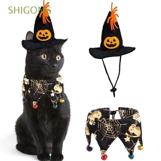 Shigong cráneo patrón gato disfraz de calabaza mascota sombrero gato Collar araña Web para gato perro Halloween fiesta mascota accesorios Kawaii gato vestir ajustable gato sombrero de calabaza