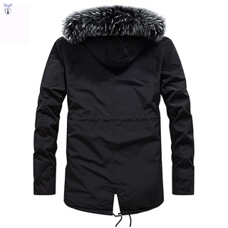 Yi abrigo con capucha de poliéster Parka de invierno para hombre con capucha desmontable gruesa capa de longitud media a prueba de viento ropa exterior (6)