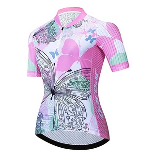 [nuevo] Camiseta de ciclismo de manga corta para mujer rosa+verde mariposa bicicleta Jersey Top bicicleta de montaña MTB bicicleta de carretera ciclismo resistente a los rayos UV transpirable de secado rápido ropa deportiva ropa/estirada/correa Fit