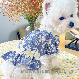 Mingmaiv ropa de perro - mascota primavera verano ropa de diseño de flores de dos patas cachorro princesa vestido falda para perro pequeño y mediano azul blanco mascotas suministros