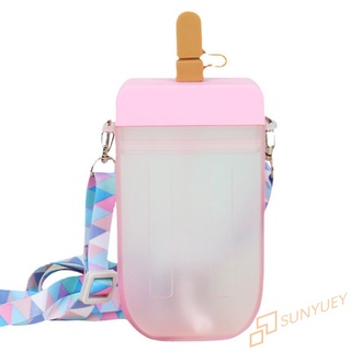 300ml lindo paleta de paja taza con correa adultos niños botella de agua (2 x rosa)