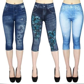 mujer in jeans 3/4 verano leggings skinny mariposa impreso pantalones