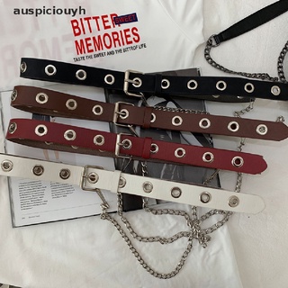 (auspiciouyh) mujer punk cadena moda cinturón ajustable cintura con ojales cadena cinturón simple en venta