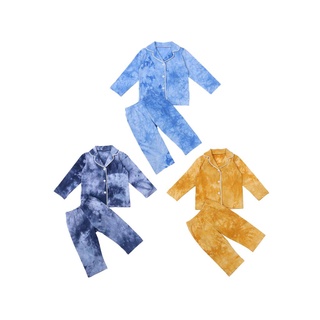 Rainbow-2 piezas pijama para niños conjunto, tinte de corbata impreso Turn-Down cuello manga larga Top y pantalones trajes