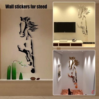 Galloping caballo espejo pegatina de pared moderno diseño creativo pegatinas de pared 3D acrílico espejo superficie de la sala de estar decoración