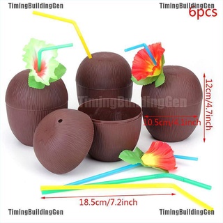 Timingbuildinggen 6 tazas de jugo de piña Tropical con pajitas decoraciones TBG