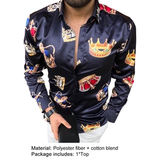 corona impresión hombres camisa turn-down cuello suave manga larga botones slim camisa streetwear (6)
