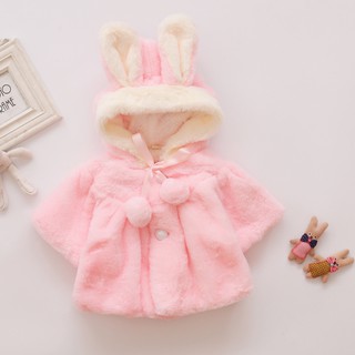 Chamarra cálida De invierno coreana De Moda blanca y Rosa orejas De conejo con capucha gorro Estilo Coreano lindo abrigo grueso De terciopelo Para bebé