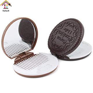 Mini bolsillo galletas de Chocolate galletas espejo compacto con peine lindo