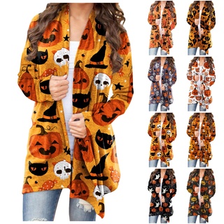 chaqueta de manga larga con estampado de calabaza animal de halloween para mujer