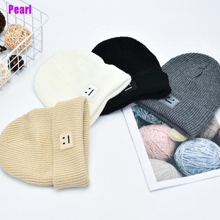 [Pearl] Lindo sonriente etiqueta cara invierno punto bordado sombrero Unisex adulto Beanie al aire libre (1)