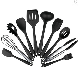 10 pzs juego de utensilios de cocina de silicona/juego de utensilios de cocina antiadherentes de acero inoxidable