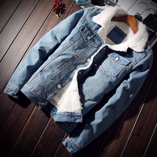 Chamarra de mezclilla de invierno plus terciopelo para hombre/chaqueta con relleno imitación de lana de oveja abrigo de algodón