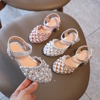 2021 nuevas niñas sandalias princesa cristal Rhinestone perla pasarela mostrar niños zapatos puntera moda transpirable caliente