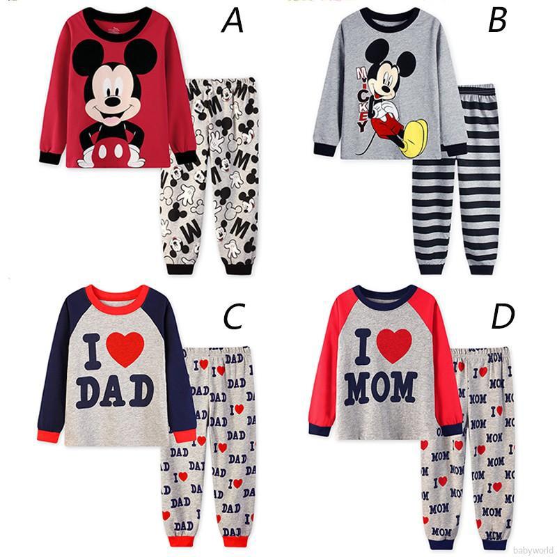 Babyworld bebé niños niñas pijama de manga larga de dibujos animados Mickey conjunto lindo Animal ropa de dormir 1-5T (2)