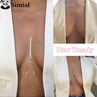 SIMIAL Delicate Bra Body Chain Bikini Harness Cross Chest Chain Rhinestone Body Chain for Women Gold Color Silver Color Beach Jewelry Party Jewelry