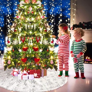 90/122 cm blanco lentejuelas bordado árbol de navidad vestido de árbol de navidad alfombra decoración