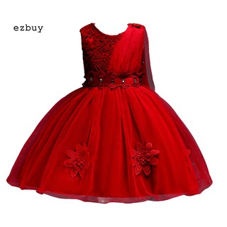 [Ey] vestido de fiesta sin mangas/Color sólido/Color O/flor a la moda/vestido para niños D (2)