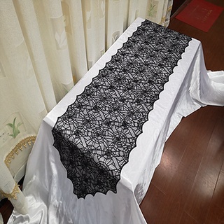 Halloween Black Lace Spider Web Table Runner Tablecloth Halloween Party Dinner Home Decorative Halloween Lace Table Runner