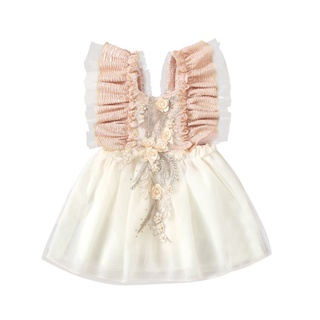 babyshow recién nacido bebé niña vestido de verano bebé princesa vestidos de encaje 3D Floral bordado cumpleaños niño ropa (7)
