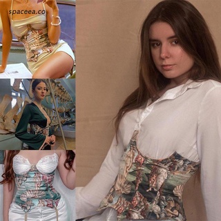 spa Vintage Print Sexy Corset Crop Top Women's Summer Sleeveless Slim Bustier