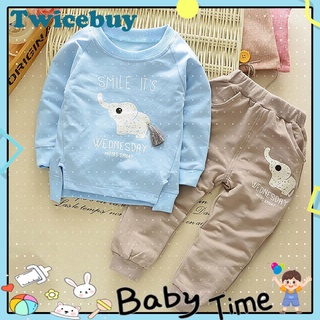 Twicebuy bebé niña niño de dibujos animados elefante miércoles impreso manga larga camiseta pantalones traje