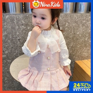 🙌 0-4 años listo Stock vestido de bebé verano niña moda manga larga arco princesa falda fijC