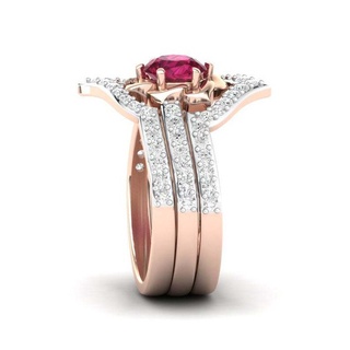 Anillo de bodas compromiso de boda oro rosa natural rosa rubí conjunto de compromiso anillo de bodas regalo de la fiesta de navidad joyería (4)